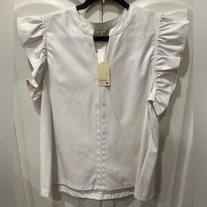 Jodifl large faux leather white ruffle sleeve top NWT vneck boutique